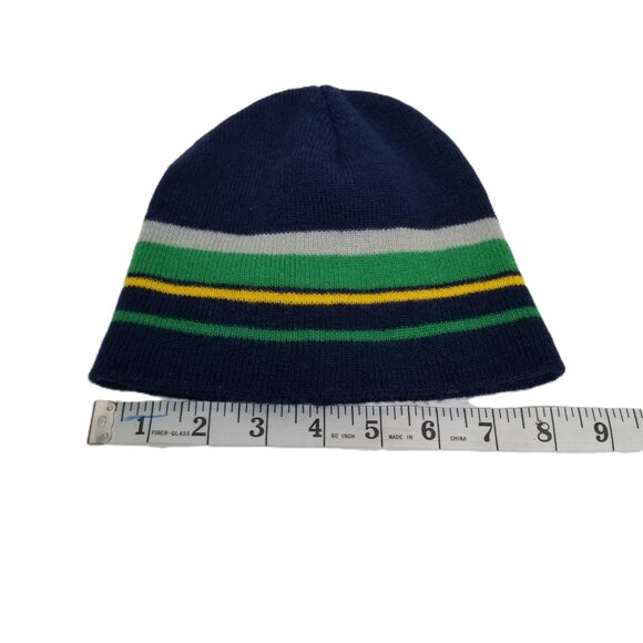 GMI Gold Medal International Striped Knit Beanie Navy Green Yellow Preppy Boys - Picture 8 of 8